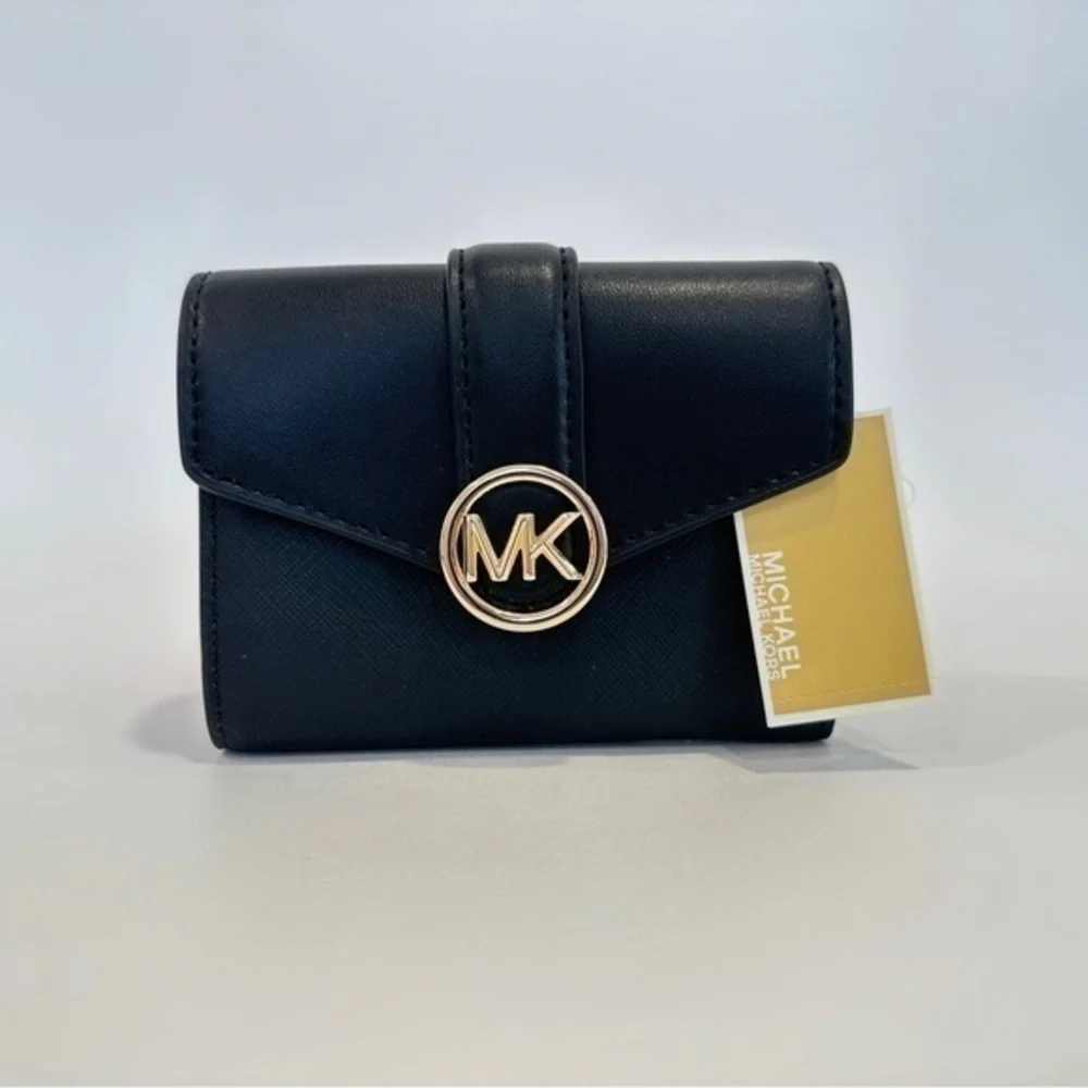 NEW Michael Kors Carmen Medium Flap Bifold Wallet in Black
